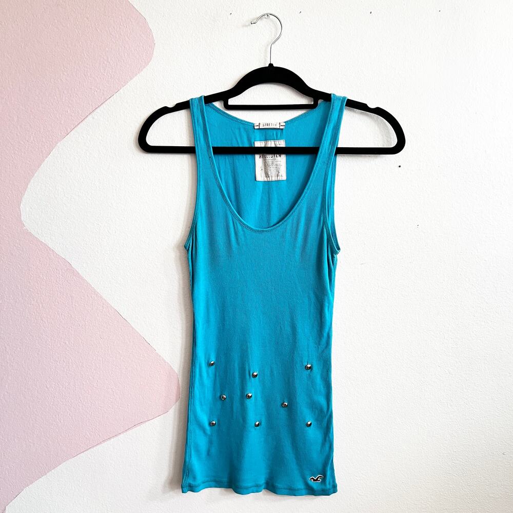 Vintage Y2K Hollister Blue Ribbed‎ Tank Top 2000s Retro Preppy Small